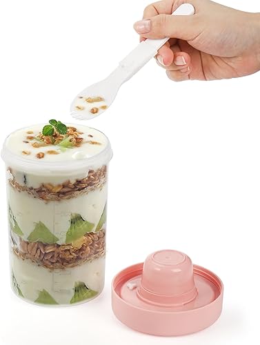 Miniatura 7 de Noamus Paquete de 3 vasos para ensalada, vaso portátil de cereales de 26 onzas con tapas y tenedor, recipiente de yogur para parfait con aderezo