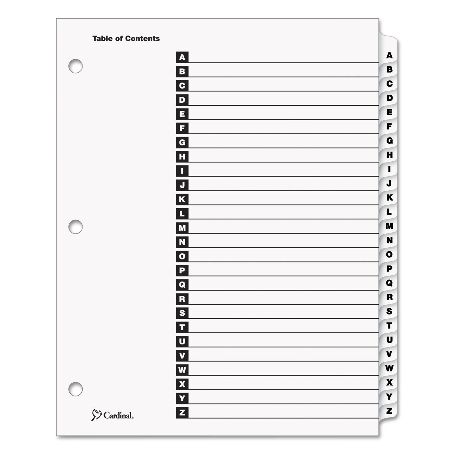 Cardinal 60213 Traditionelles OneStep Index-System, 26 Register, A-Z, Buchstabe, Weiß (Set mit 26 Stück)