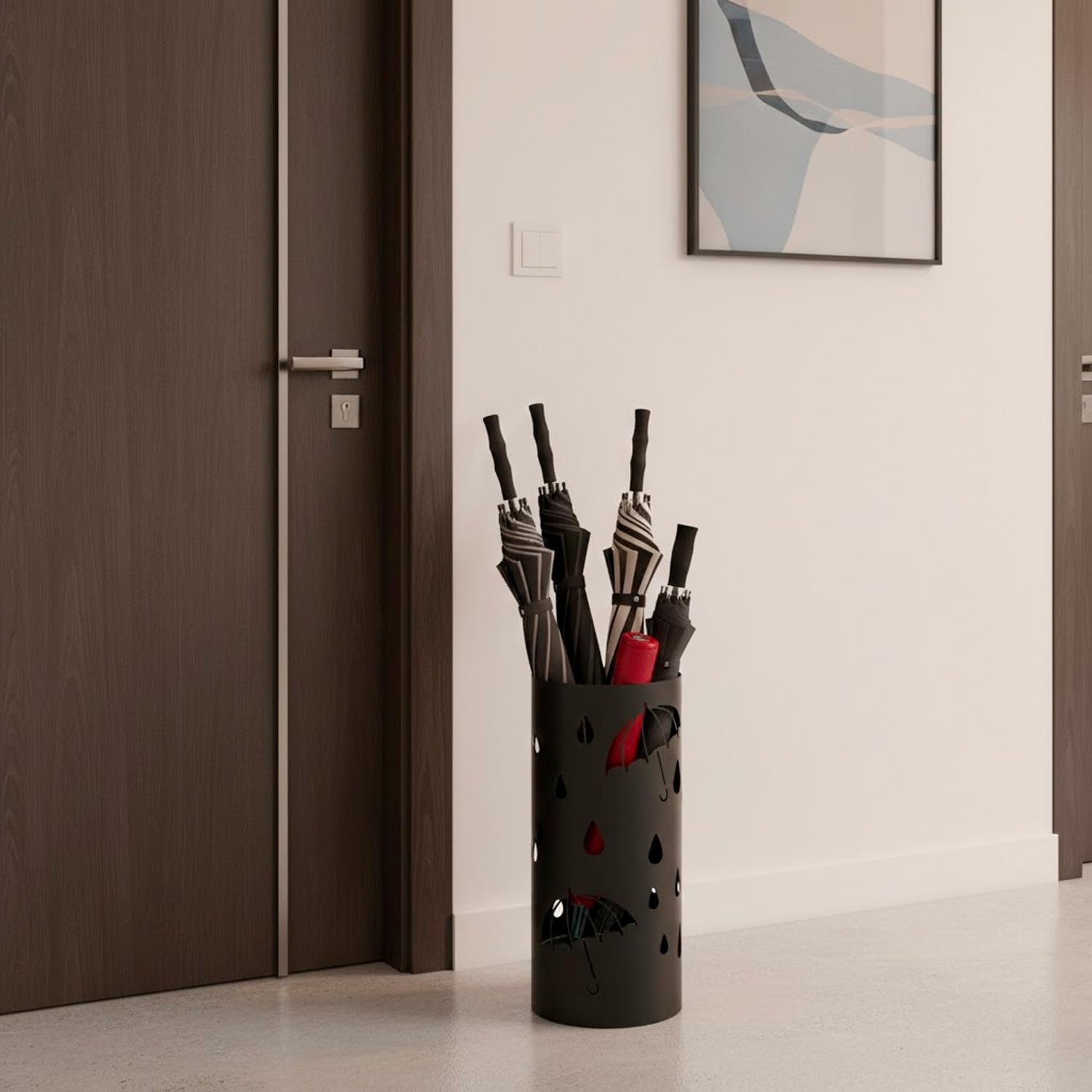 Arreditaly Portaombrelli Rotondo In Acciaio Zincato Con Vaschetta Scolapioggia E 4 Ganci Removibili Base Antiscivolo Design Moderno Per Ingresso Casa e Ufficio 41 x 17 Cm (Nero)