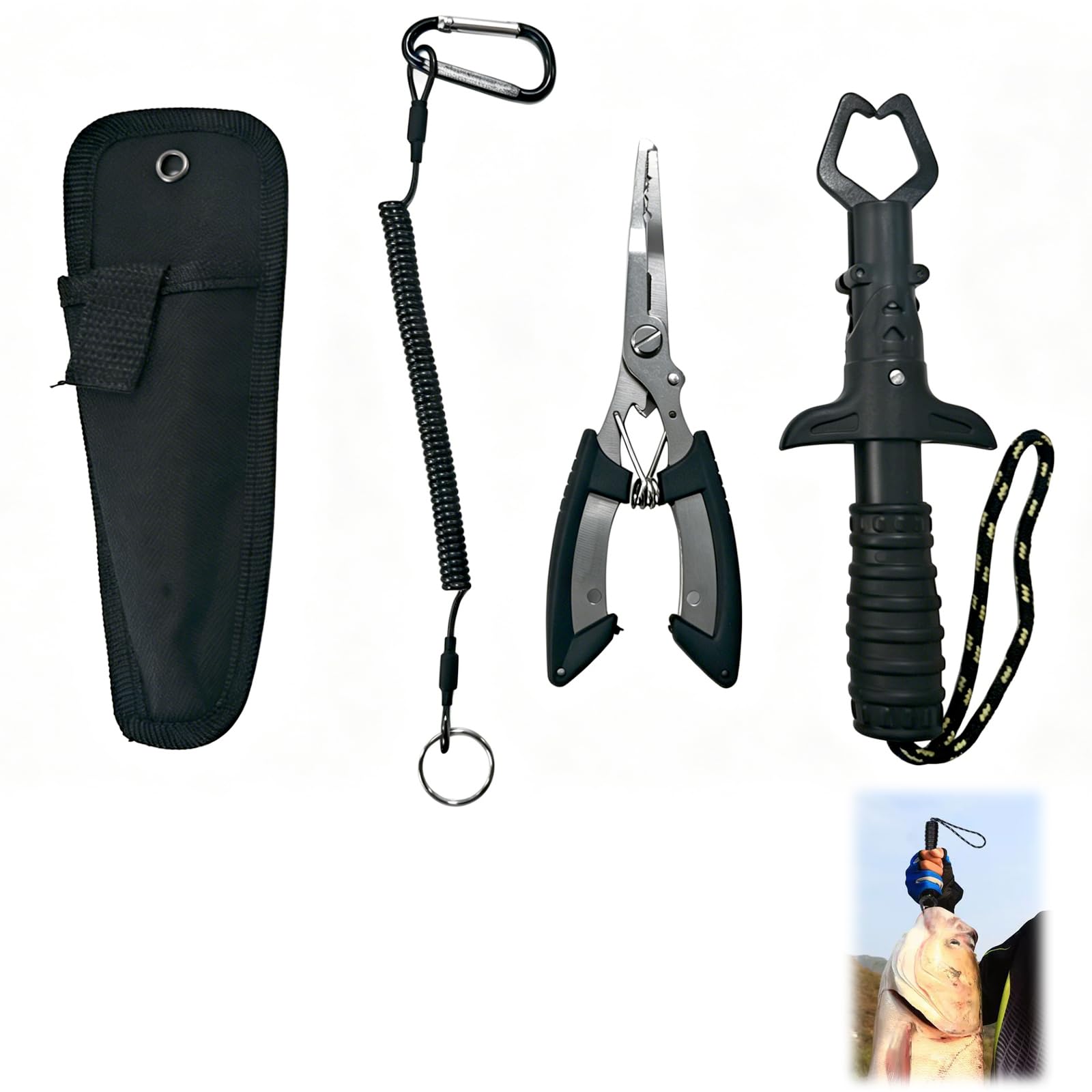 2 Pcs Pinzas de Pesca y Alicate para Labios de Pescado, Herramientas Multifuncionales de Acero Inoxidable para Pesca en Agua Dulce y Salada con Seguridad Tipo de Bobina, Fundas y Cordón