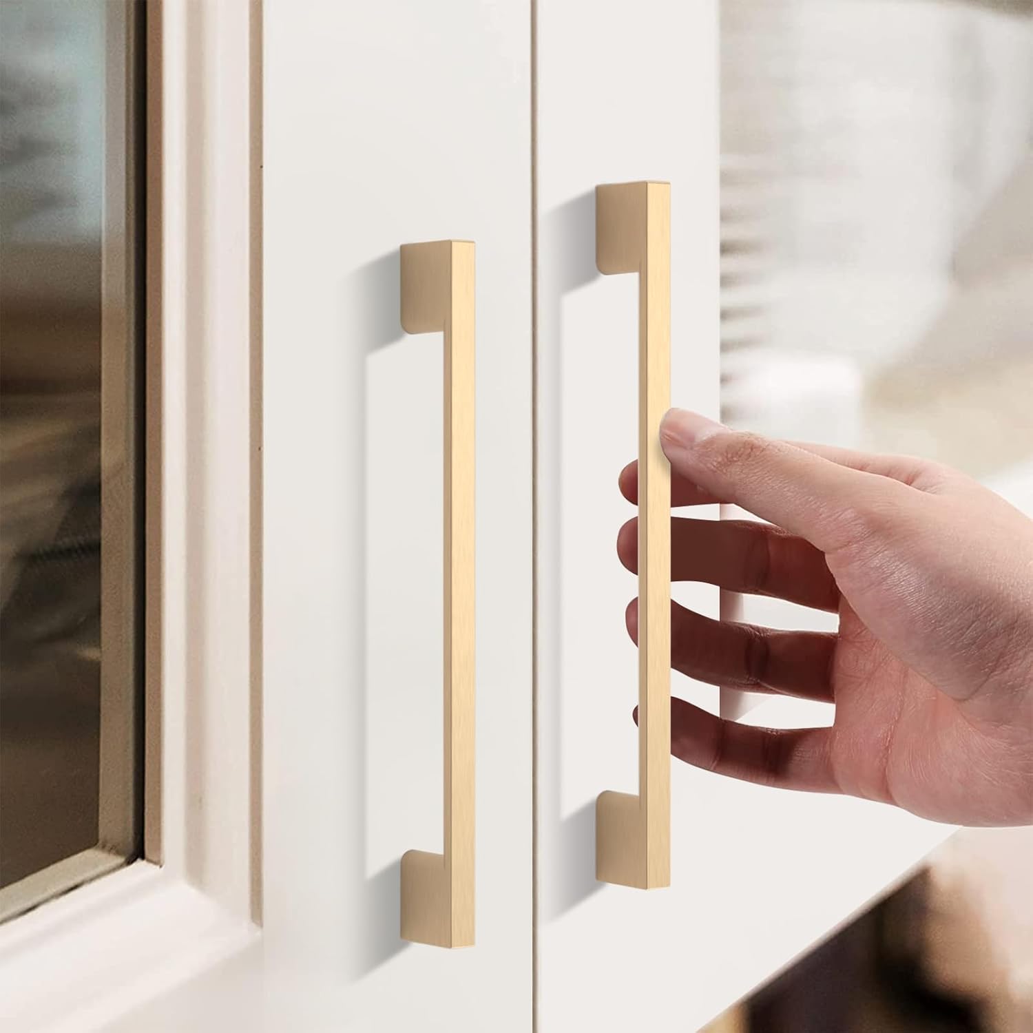 FILTA 10 Pack 6.3 Inch(160mm) Hole Centers Brushed Brass Cabinet Pulls,Stylish Kitchen Cabinet Handles Zinc Alloy Gold Cabinet Hardware for Cabinets Cupboard Handles Drawer Pulls