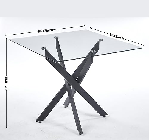 Miniatura 144 de Mesa de comedor de cristal de 51 pulgadas para 4, mesa de comedor rectangular contemporánea con parte superior de vidrio templado y patas de acero