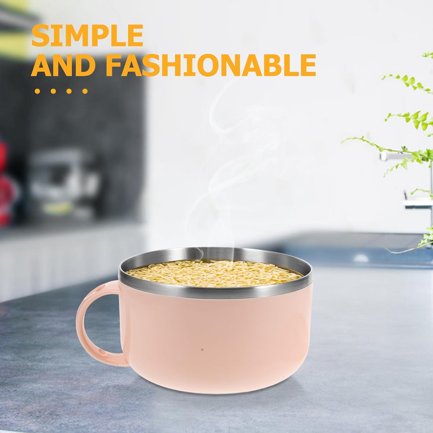 BESTYASH 1200ml Ceramic Soup Bowl Pink Large Capacity Food Container