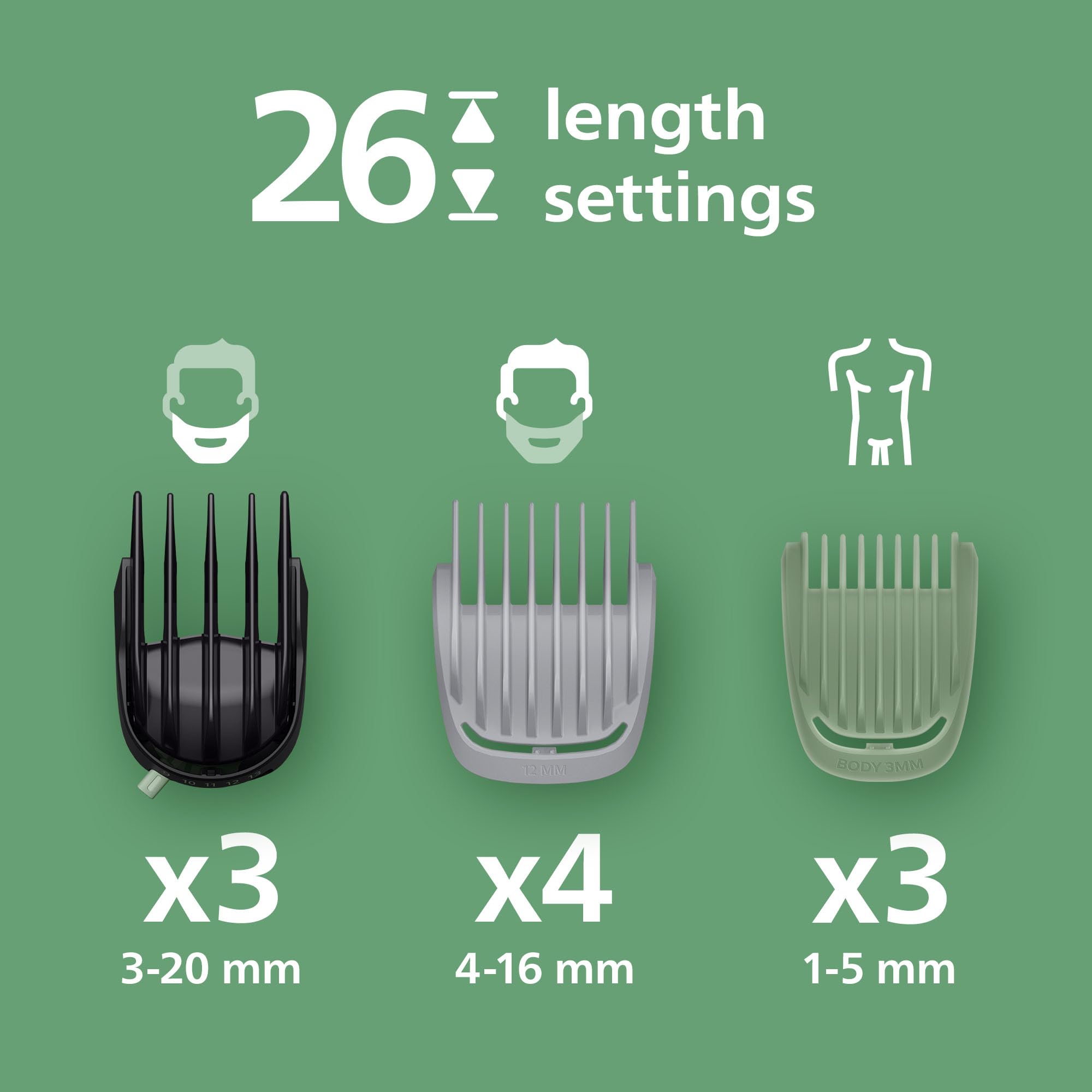 Philips Multigroom 7000 Series All-in-One 19-Piece Trimmer - Shaver and Clipper for Beard, Nose, Hair, and Body, Self-Sharpening Full Metal Blades, 26 Length Settings (0.5-20 mm), Model MG7962/30 - 3