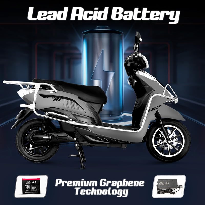 Image of 91EV Meraki Premium Low-Speed EV Scooter with 60V 32.9Ah Lead Acid Battery & Charger | Powerful BLDC Motor | 50-60km Range, LED Display & Tubeless Tires | No RTO & License | Remote Key | Silver