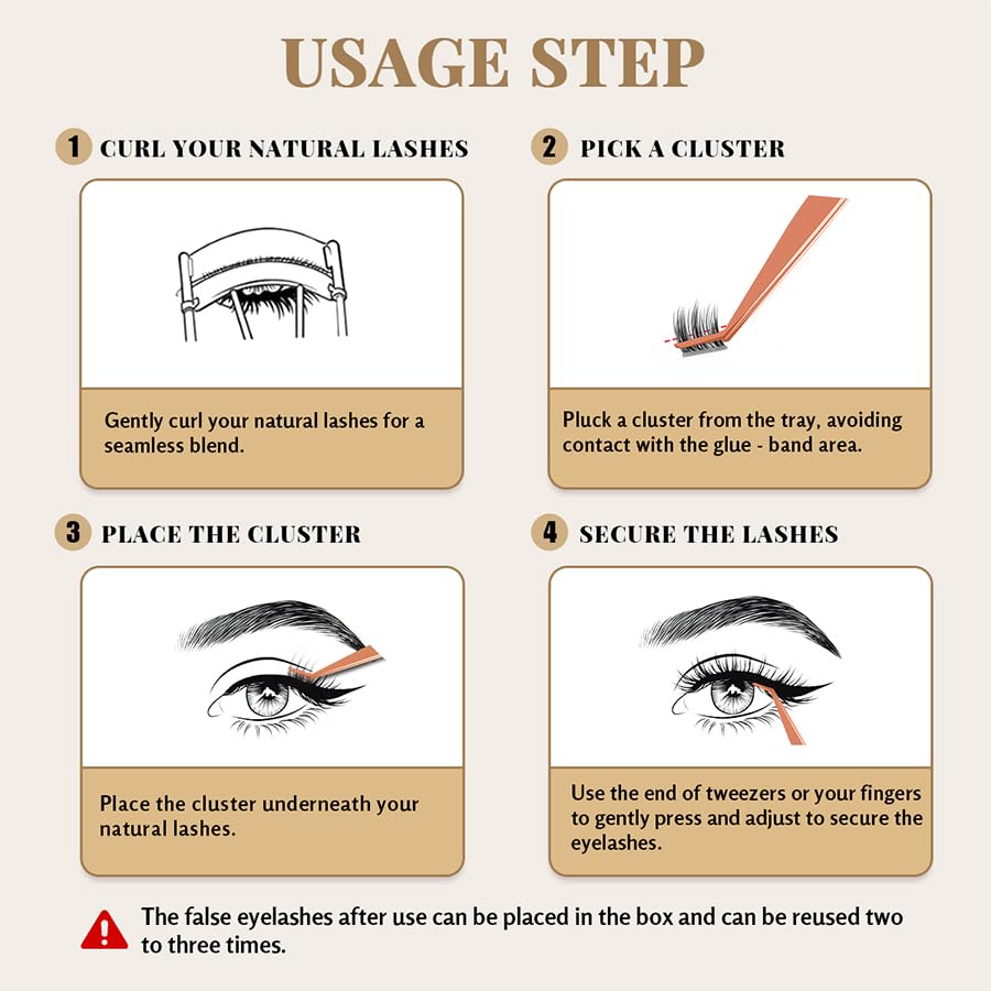 Self Adhesive Eyelashes Glue Free Lash Clusters Easy Removal Ultra Thin Lightweight Press on lashes Natural Wispy 10-14mm Fluffy False Eyelashes 90 Clusters Lash Clusters Kit