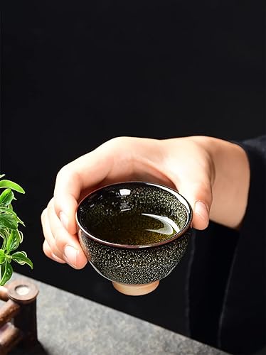 Miniatura 4 de Juego de 6 té chino de cerámica Kung Fu, taza de té japonesa, taza de sake, taza de té de cerámica, juego de té de cerámica (marrón oscuro)