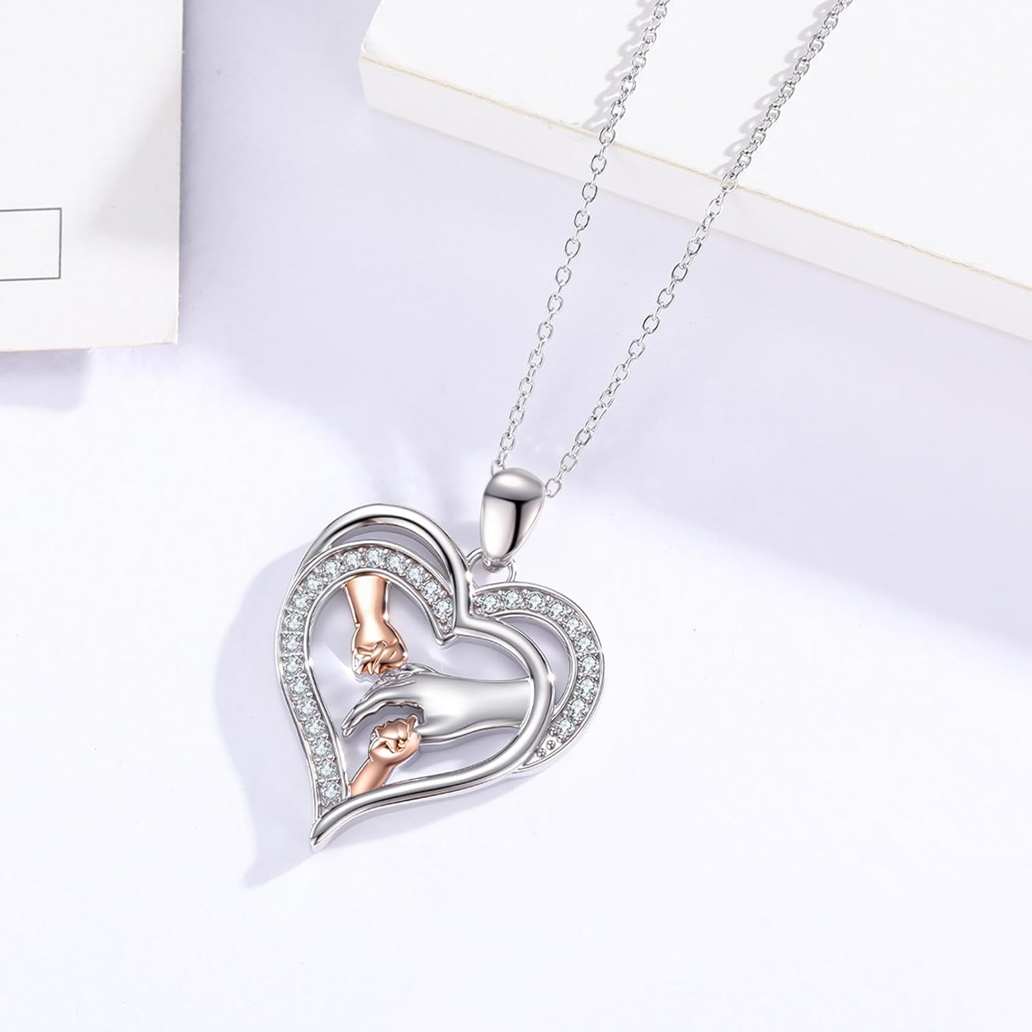 Mother Daughter Necklace, Heart Pendant Necklace, Rose Flower Necklace for Mom,Jewelry Birthday Gift for Mom Women Her - Image 2