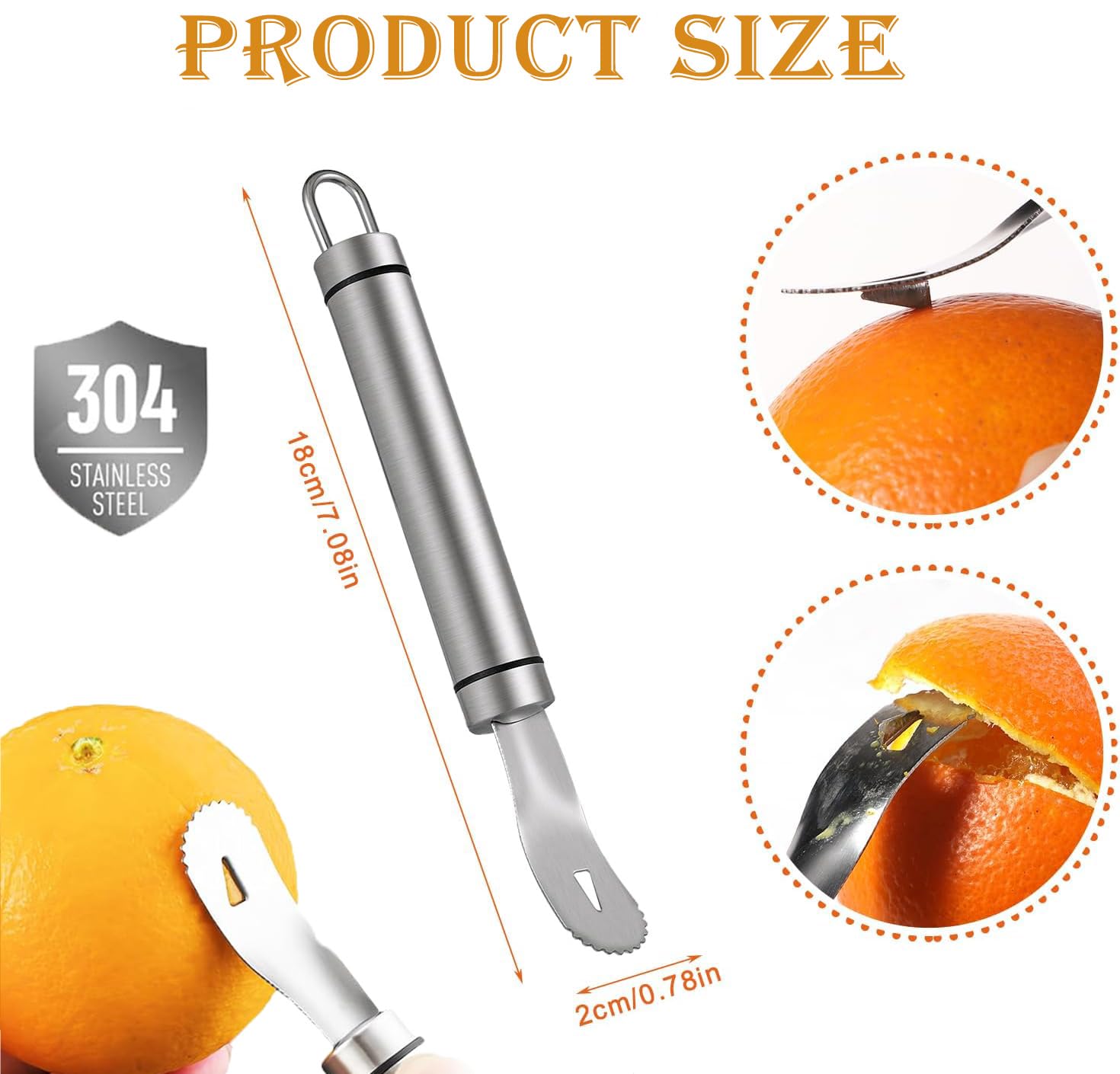 HyStarsigo Orange Peeler Tool, Stainless Steel Citrus Peeler Tool Easy to Peel, Long Handle Orange Peeler Gadget with Triangular Blades and Serrations, Practical Cutting Tools Kitchen Gadget (1 Pack)
