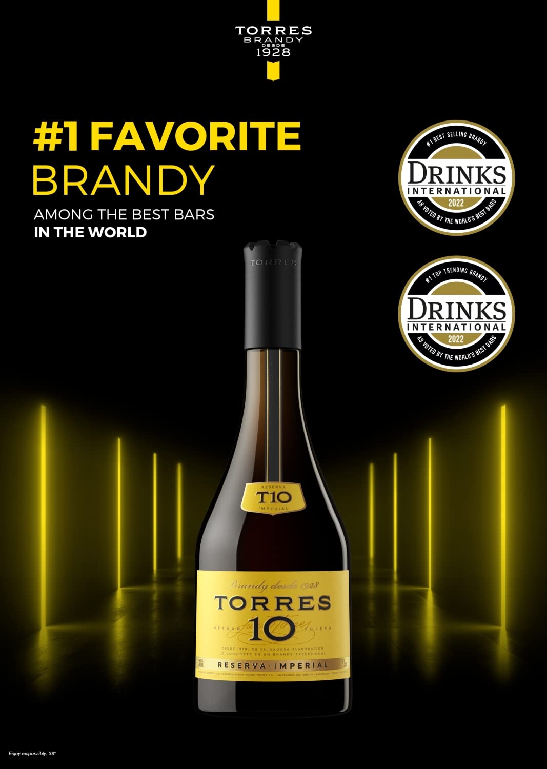 Torres Brandy | 10 Reserva Imperial | Gewann Doppel-GOLD | Aus der spanischen Weinauregion Penedès | 700ML | 38% (Packung mit 3)