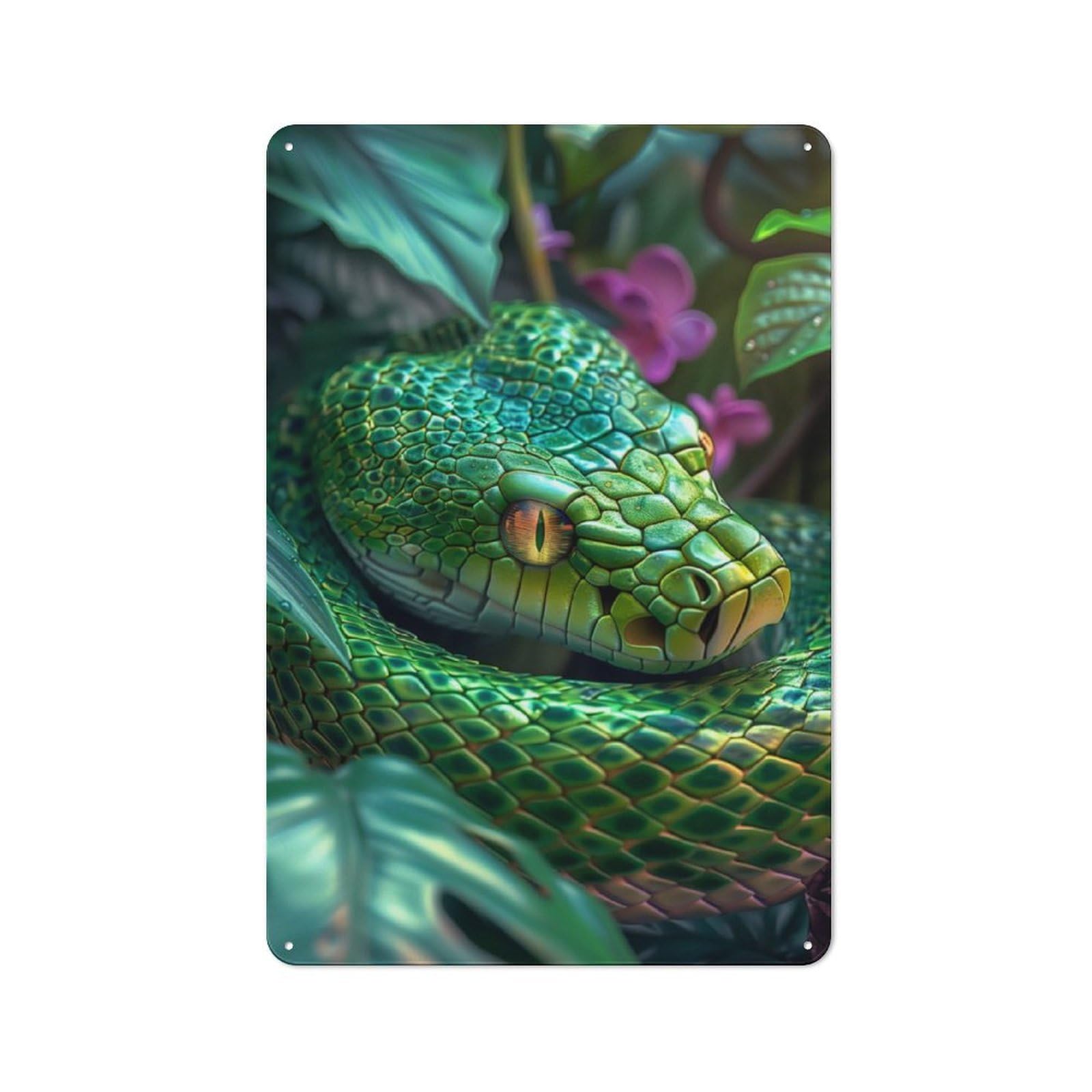 Junmoney Tropical Green Snake Retro Tin Sign 30X20cm For Living Room Or Hallway, Gift For Living Room Decor Lovers During The Christmas Season