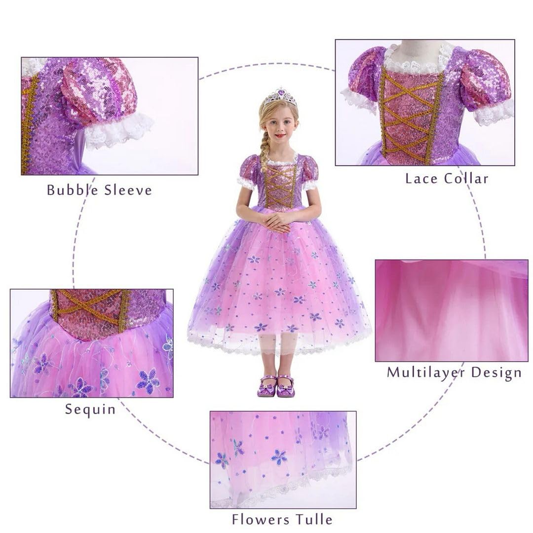 Rapunzel Dress Up per ragazze, costumi da Rapunzel, travestimento, vestito da festa, cosplay, compleanno, Halloween, Natale, Rapunzel 4-5 anni