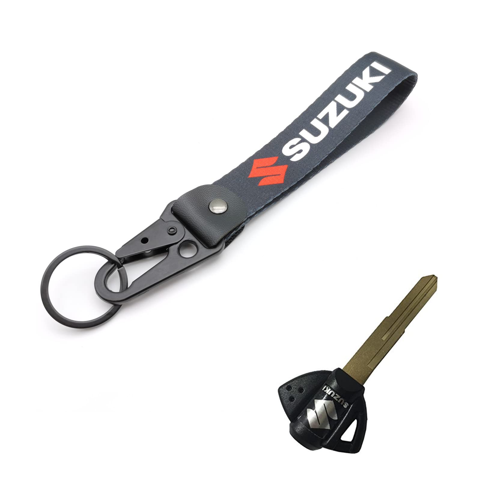 MELD Motorcycle Blank Key Uncut Blade and Motorcycle Key Chain Key Ring for Suzuki GSXR 600 750 1000 GSX1300R GSF 650 Black