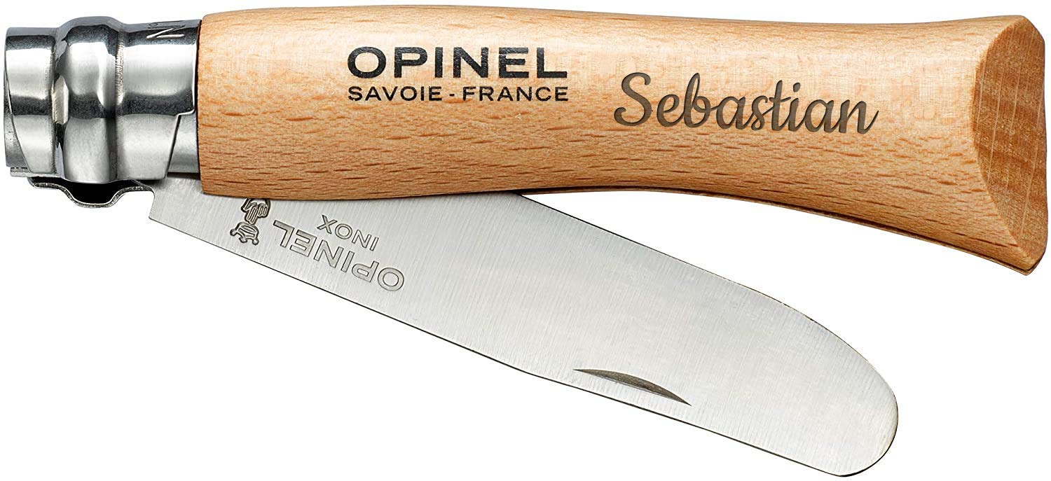 OPINEL Schnitzmesser Kinder mit Gravur personalisiert - erstes Taschenmesser Kinder - Schnitzen/hochwertige Lasergravur - Geschenke für Mädchen und Jungen