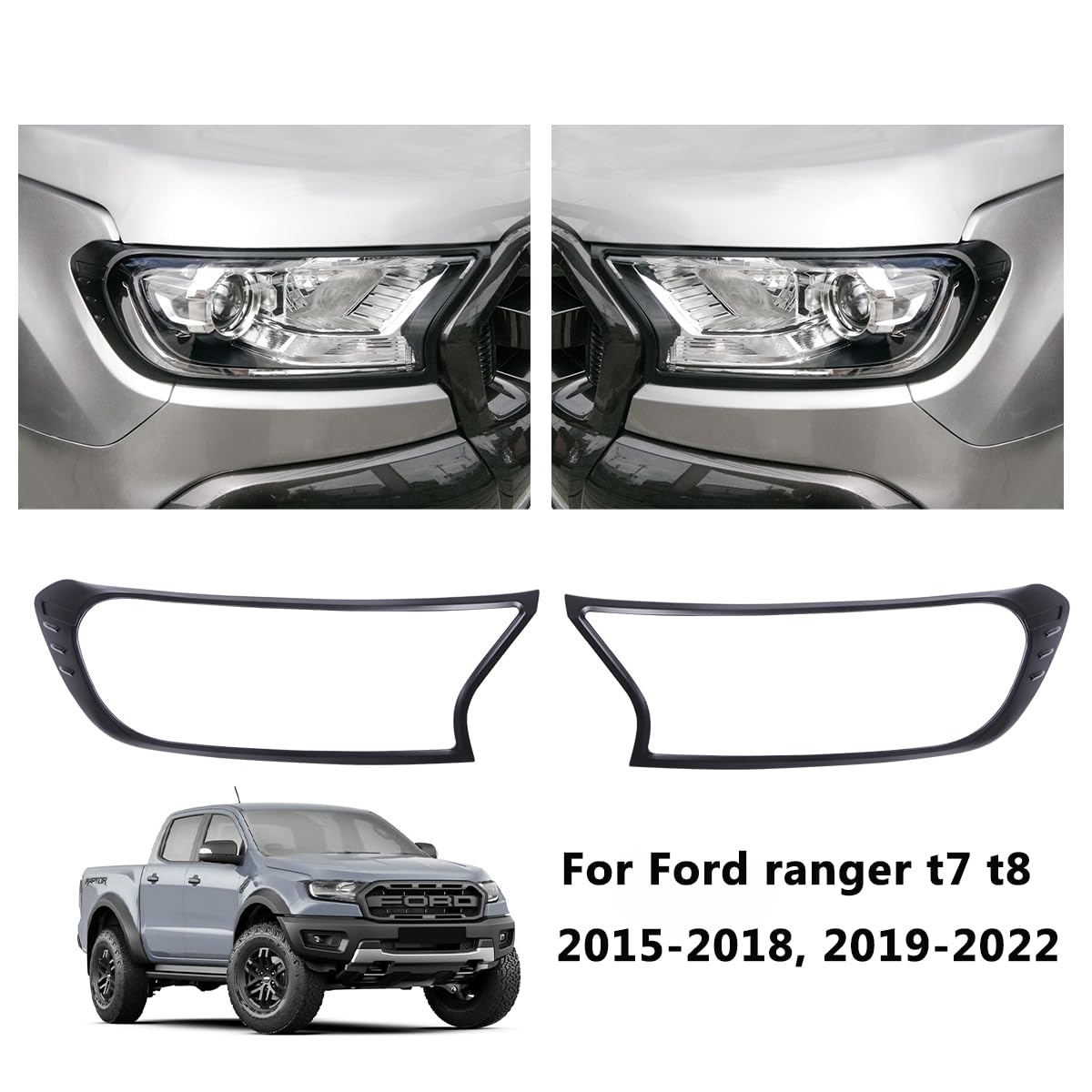Cubierta de faro para Ford Ranger Wildtrak T7 T8 2015-2022 Raptor XL Tremor Limited Platinum MK2 MK3 (Tapa de faro T7 T8)