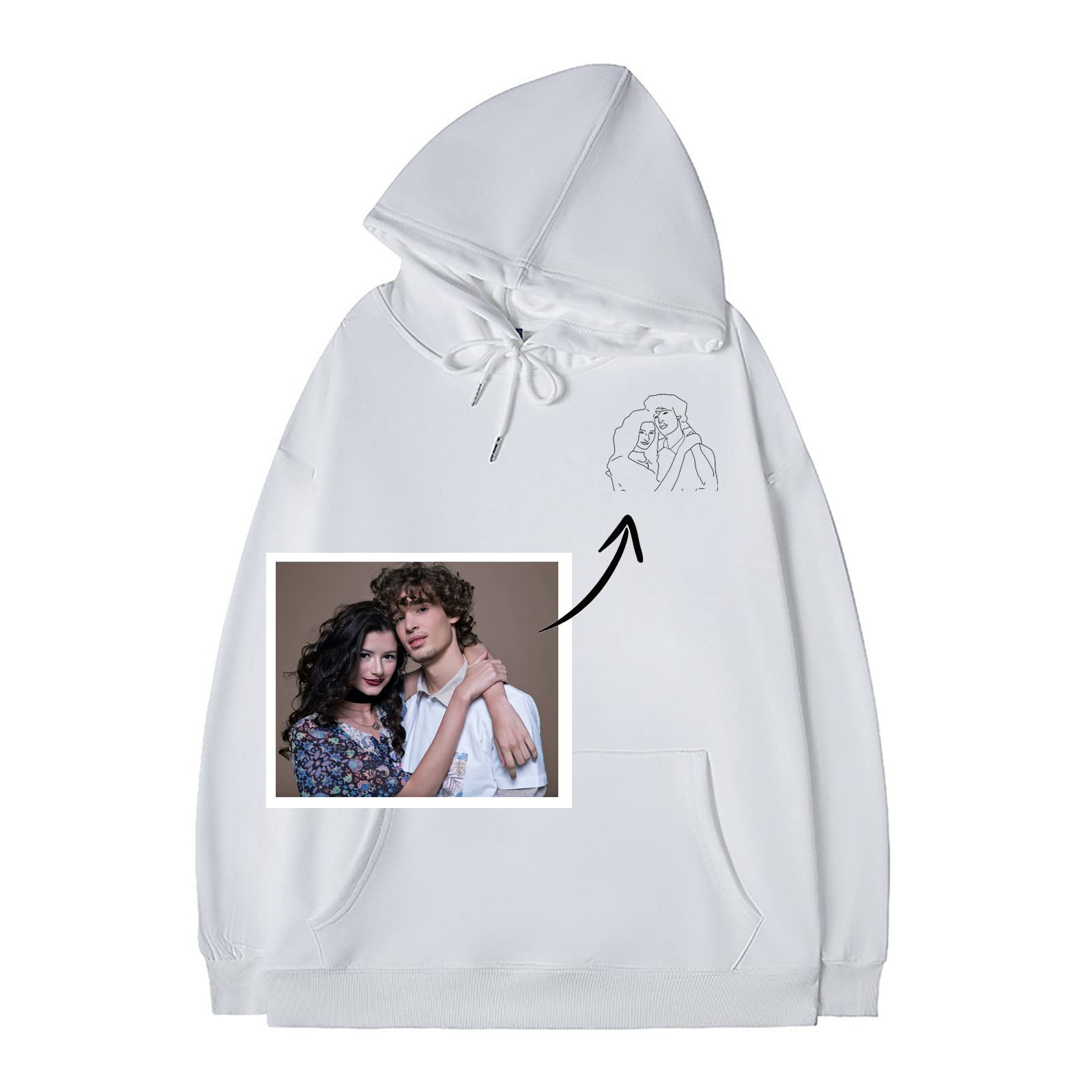 hanaietteCustom Hoodie Portrait from Photo,Personalized Line Art Photo Sweatshirt,Customized Gifts For Men,Hoodie,Sweatshirt
