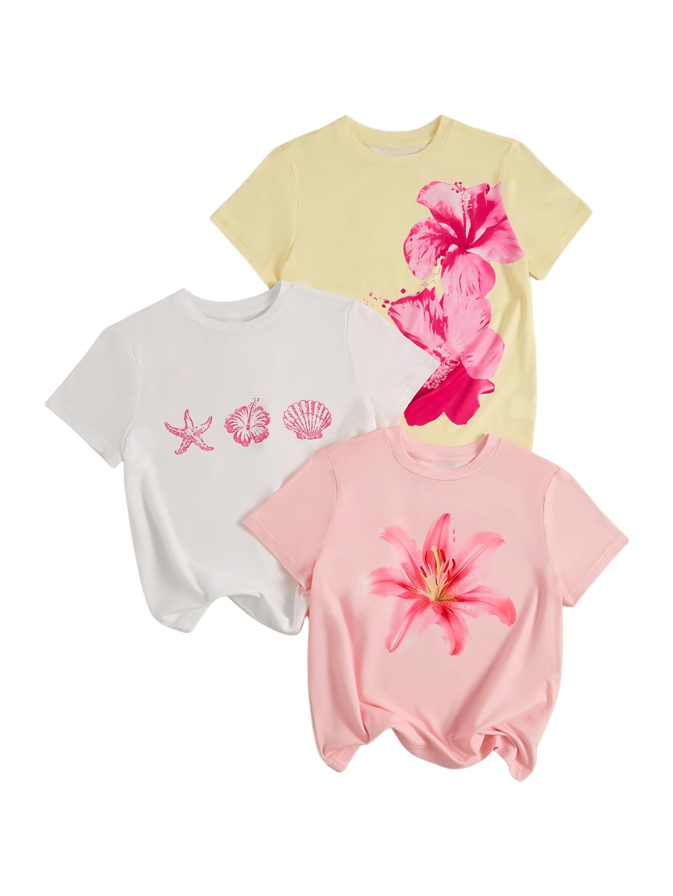 RoseSeek Girl's Shirts 3 Packs Graphic Tees Short Sleeve T Shirt