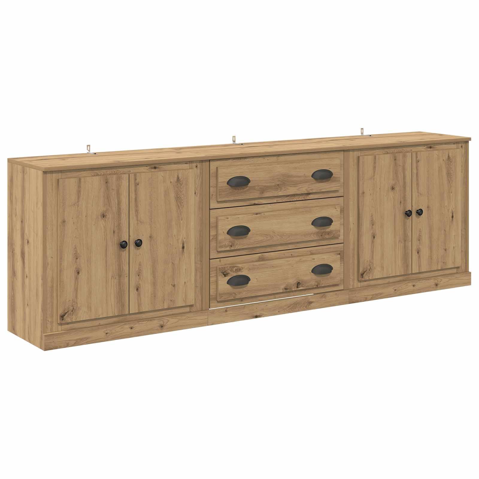 Buffet Lot de 3 Meuble Bas Chêne Artisanal 210 cm