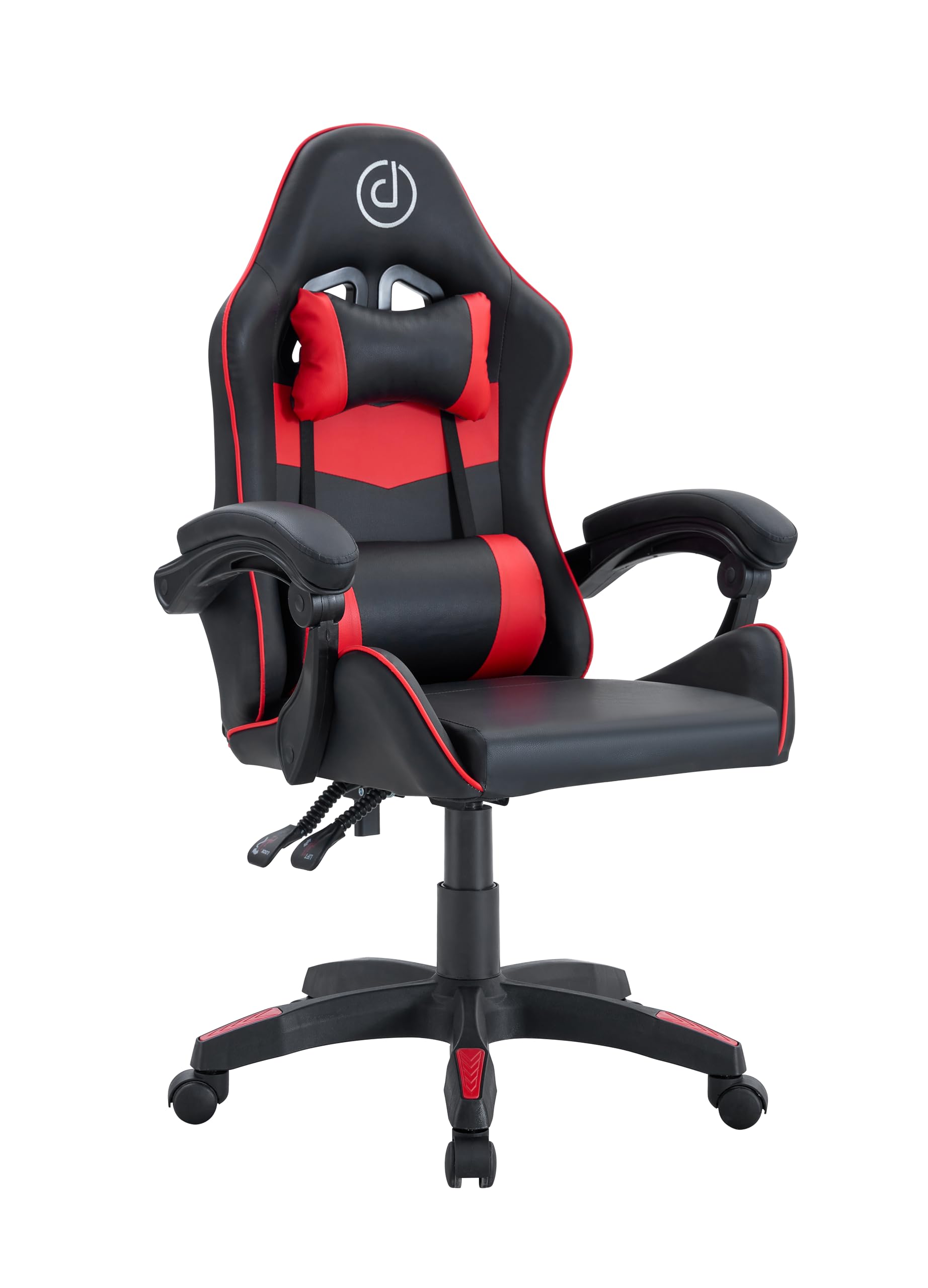 DUPI Ergonomic Gaming Chair in Leatherette, 360 Degree Rotation, Adjustable Backrest, Headrest Cushion, Padded Armrests and Lumbar Cushion (Red)