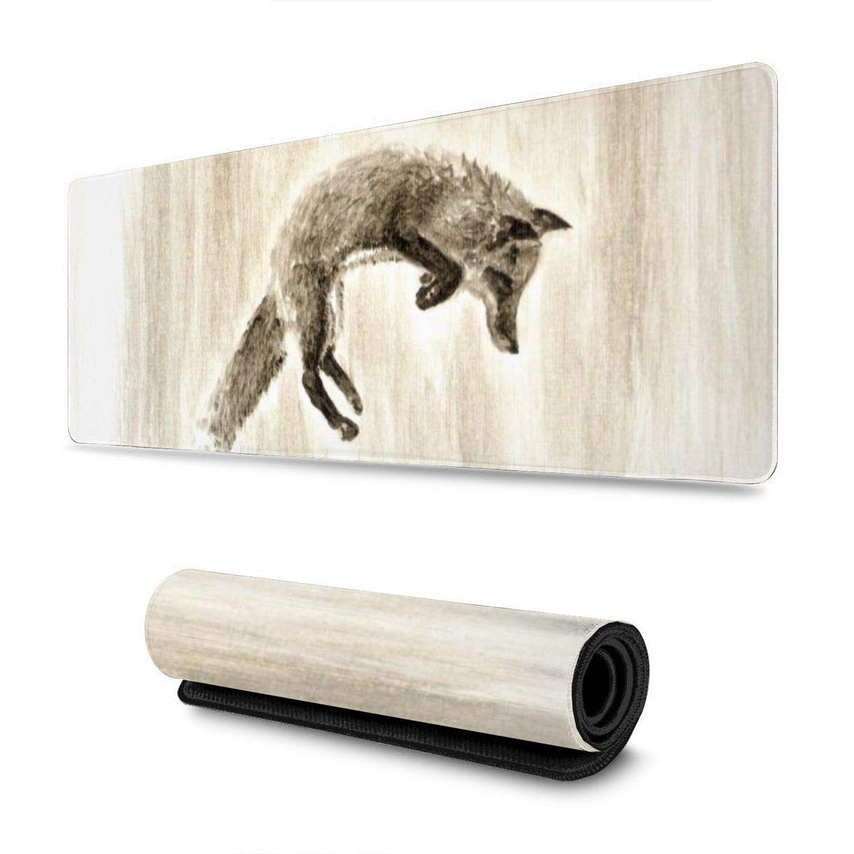 Gaming Mouse Pad Sketch Jumping Fox Design Pattern XXL XL Large Gaming Mouse Pad Mat Long Extended Mousepad Desk Pad Non-Slip Rubber Mice Pads Stitched Edges (31.5x11.8x0.12 Inch)