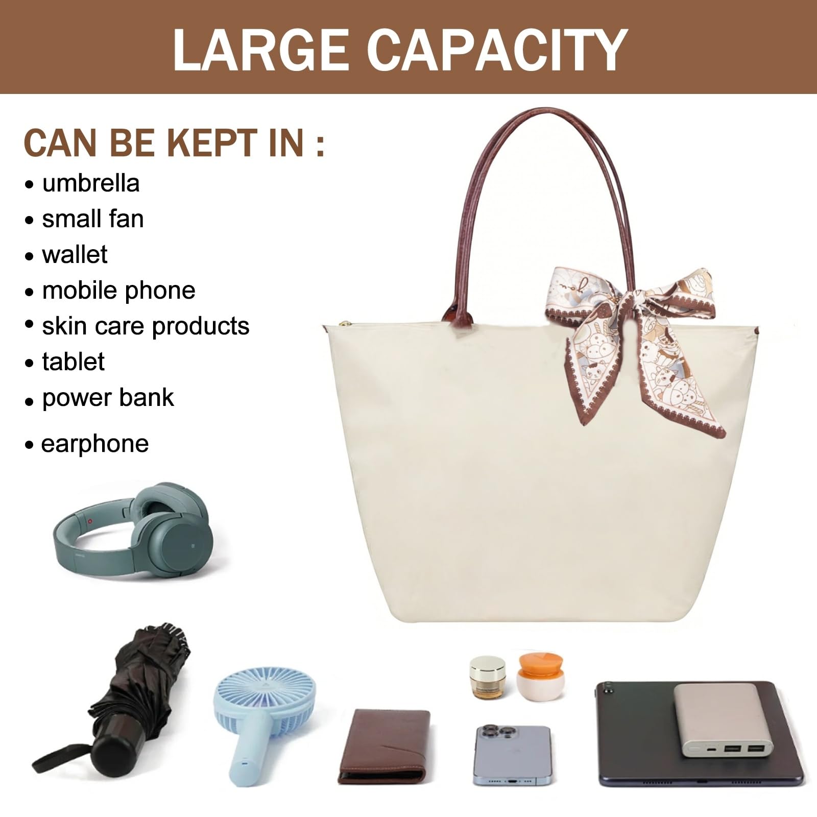 Sac à Main Cabas Femme, Sacs Bandoulière Grande Capacité, Pliable Sac Cabas Femmes Sacs de Cours Lycée Fille, pour le Travail, les Voyages et l'École