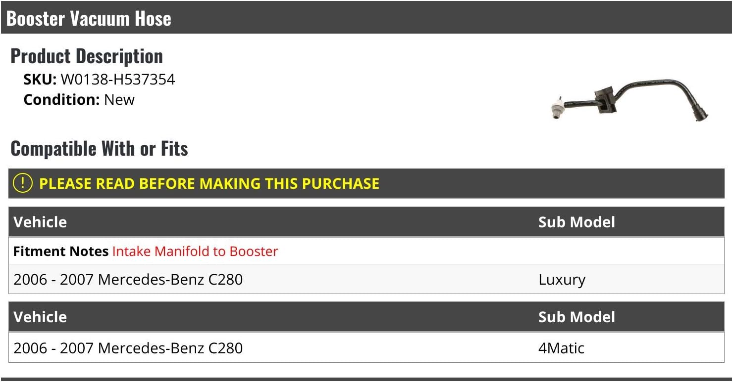 Booster Vacuum Hose - Compatible with 2006-2007 Mercedes-Benz C280