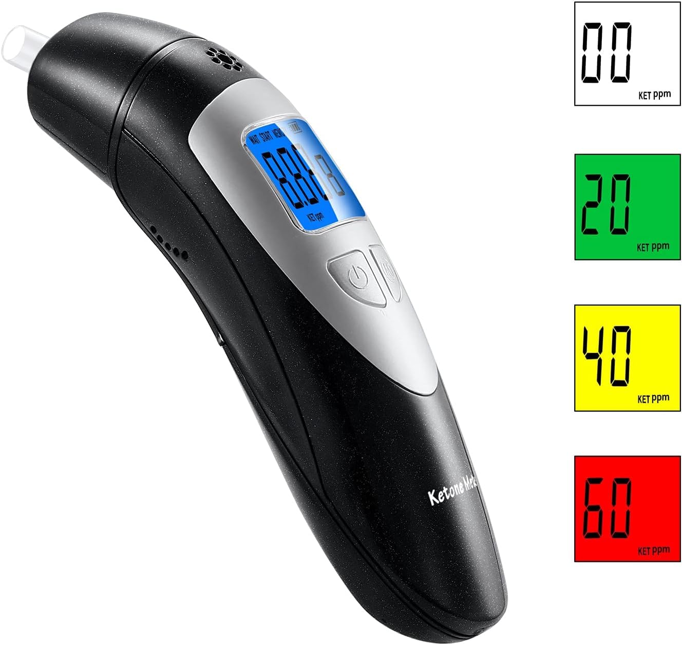 Chetoni - Dispositivo di misurazione respiratorio portatile, analizzatore digitale professionale di chetoni per rilevare lo stato di chetosi, con 10 bocchini per la chetosi, nero