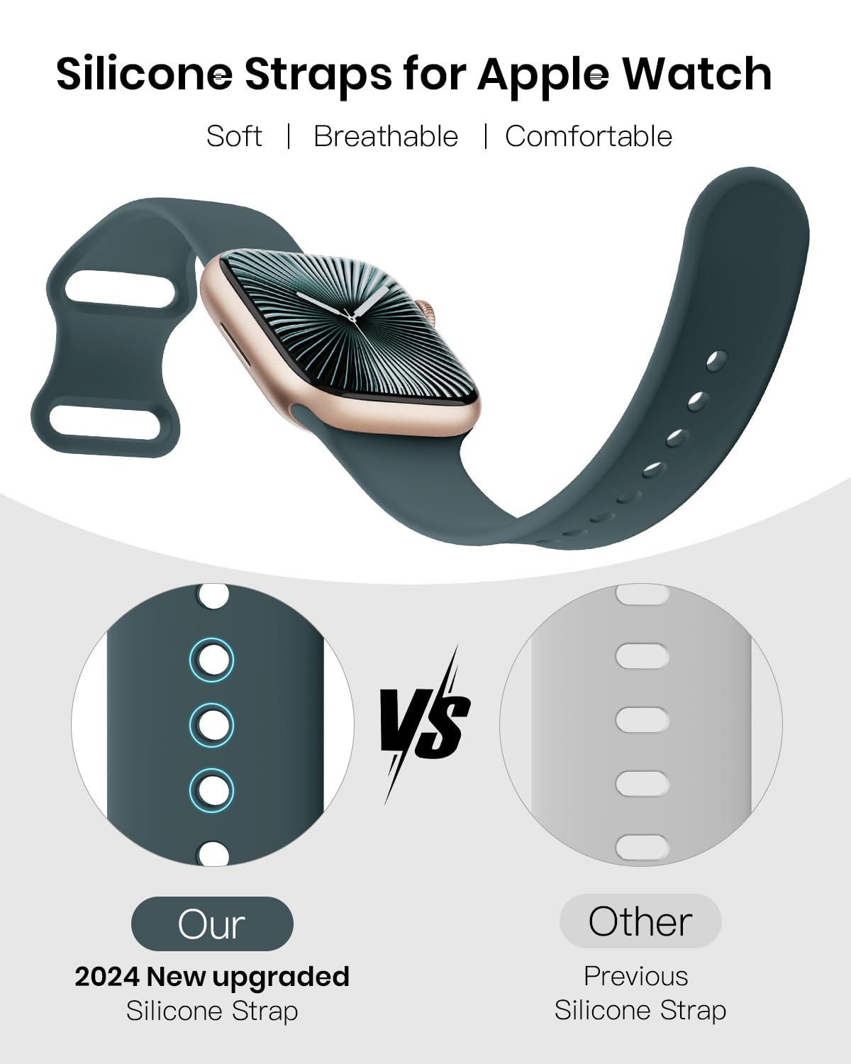 Patented Cinturino Sportivi Compatibile per Cinturino Apple Watch 38 mm 40 mm 41 mm 42 mm (serie 10) da Donna Uomo, Cinturino in Silicone Per Apple Watch Serie 10 9 8 7 6 5 4 3 2 1 SE