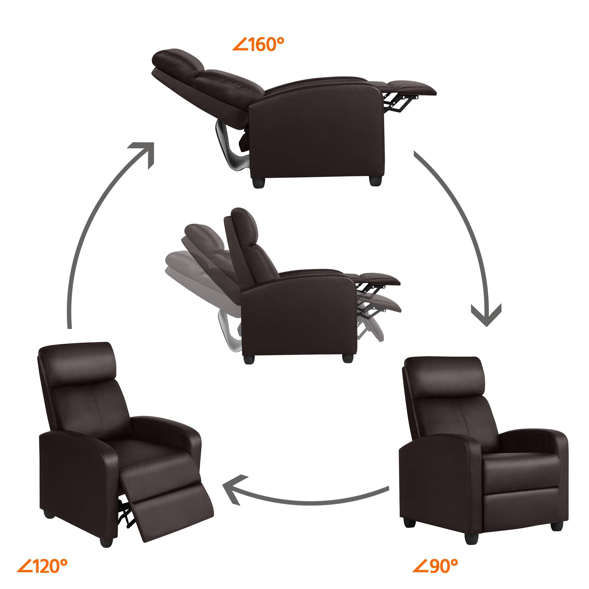 Yaheetech Sillón Relax Silla Reclinable Butaca Salón Reclinable Silla Grande con 3 Posiciones Silla Relax Ajustable Sillon Tapizado Marrón Polipiel de Poliuretano