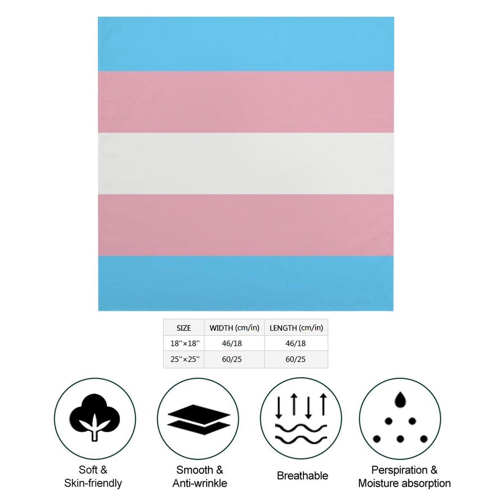Csemeie Transgender Pride Flag Bandana Hair Scarf Headband Adjustable Neckerchief for Men Women Decor