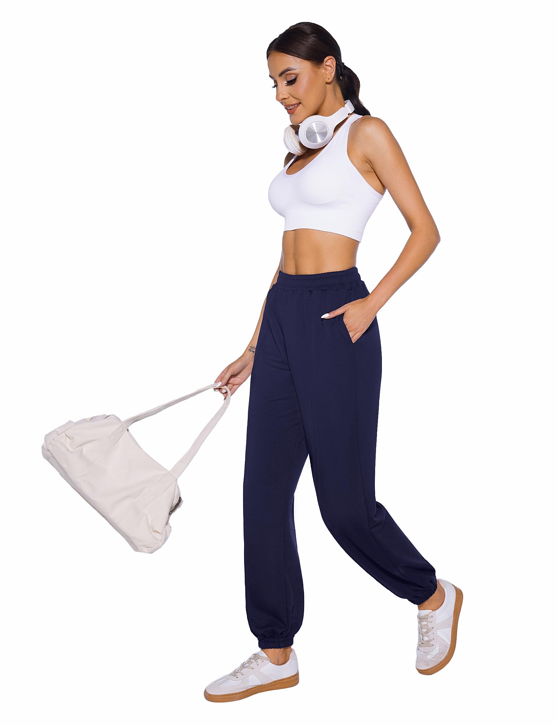 Demegimi Pantaloni Sportivi Donna a Vita Alta Pantaloni della Tuta Donna in Cotone con Tasche Pantaloni Jogger Leggeri per Jogging Fitness Sport Yoga