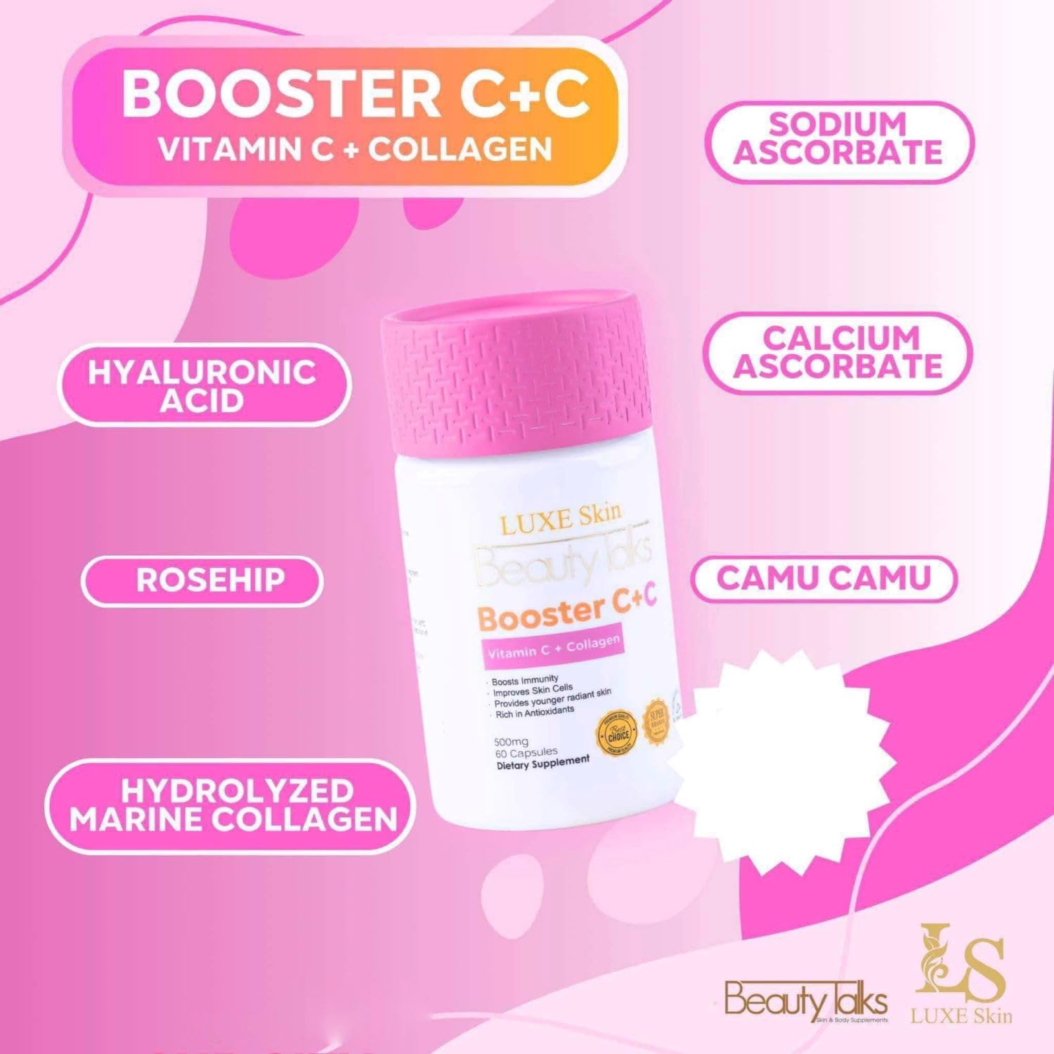 luxe skin beauty talks glutathione Amazon.com: Generic Luxe Skin Beauty Talks Booster C +C Vitamin C +  Collagen, 60 Capsules : Health & Household