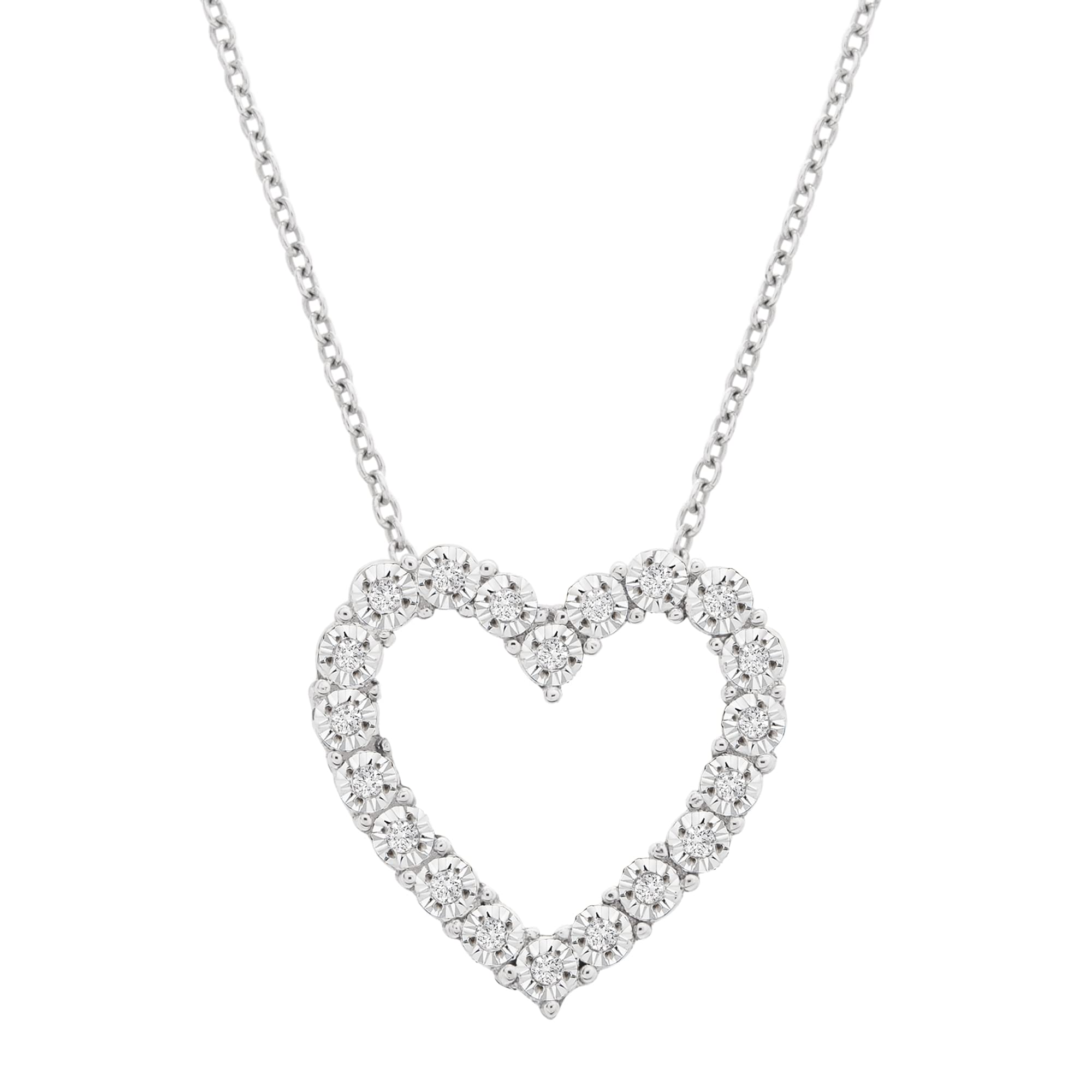 Timeless Love1/10 CTTW Diamond Heart Pendant Set in Sterling Silver, Necklace with 18" Chain with Spring Ring Clasp, Dainty Jewelry for Women, Luxury Fashion Pendant Necklaces for Women or Girls,