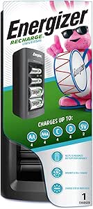 Energizer Rechargeable Battery Charger for C Cell, D Cell, AA, AAA, and 9V Rechargeable Batteries