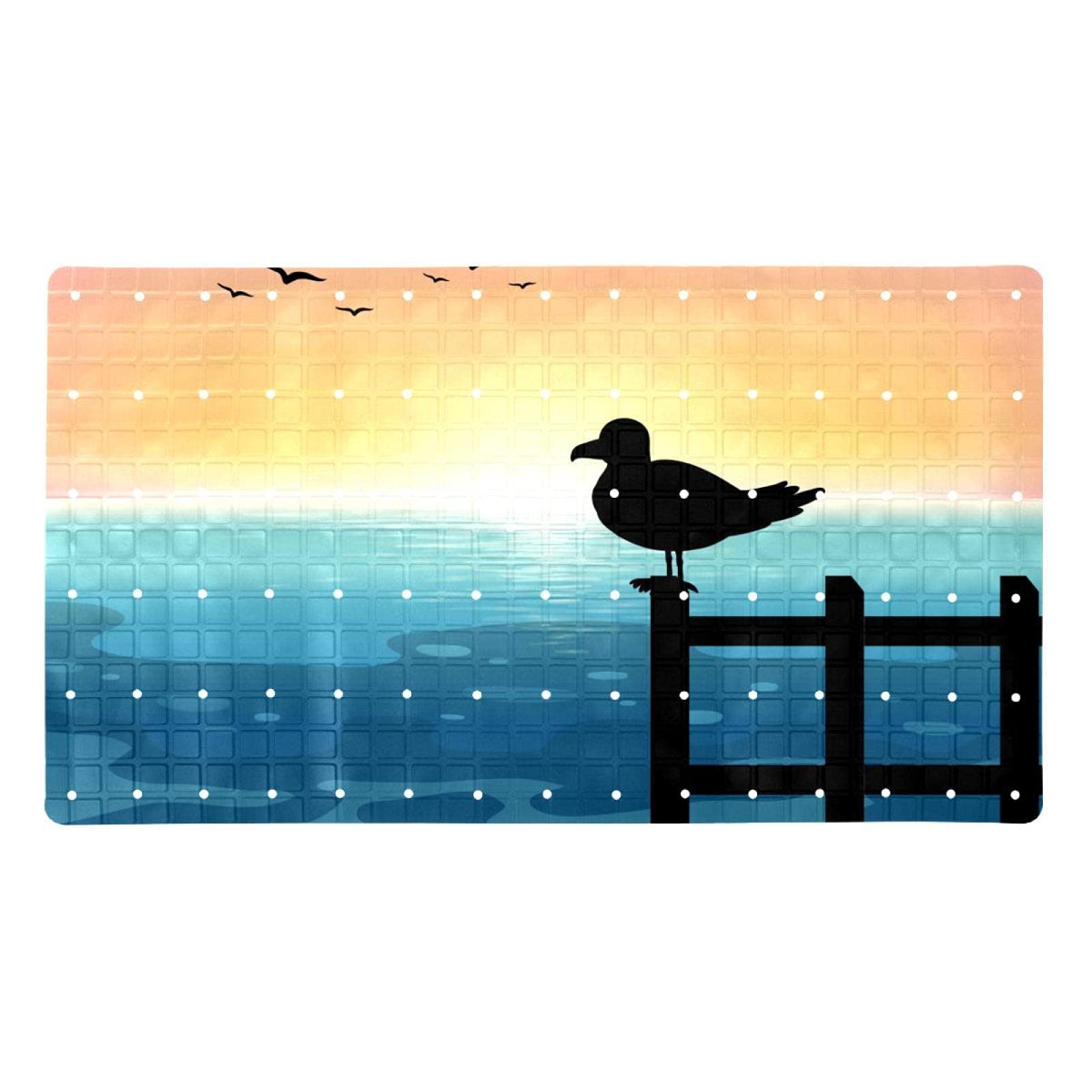 Tapis de bain antidérapant oiseau à la mer 40x70 cm avec ventouses