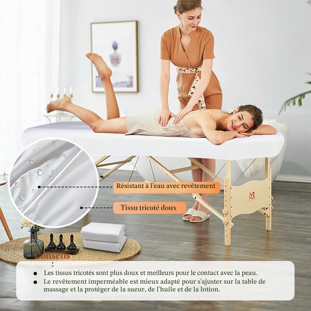 Drap Housse Table de Massage Imperméable 80 x 190cm Résistant à l'Huile Lavable Protection