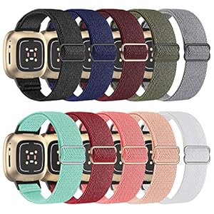Oanux 10 Pack Compatible with Fitbit Sense Bands/Versa 3 Bands/Versa 4 Band /Sense 2 Band for Women Men, Elastic Nylon…