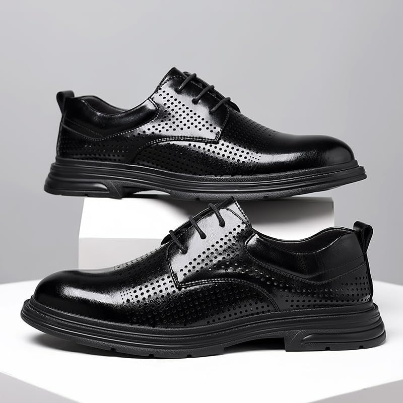 Men's Soft Comfortable Non-Slip Rubber Sole Shoes Silp On Lace Up Men's Business Casual Leather Shoes Fashion Breathable Versatile Shoes3
