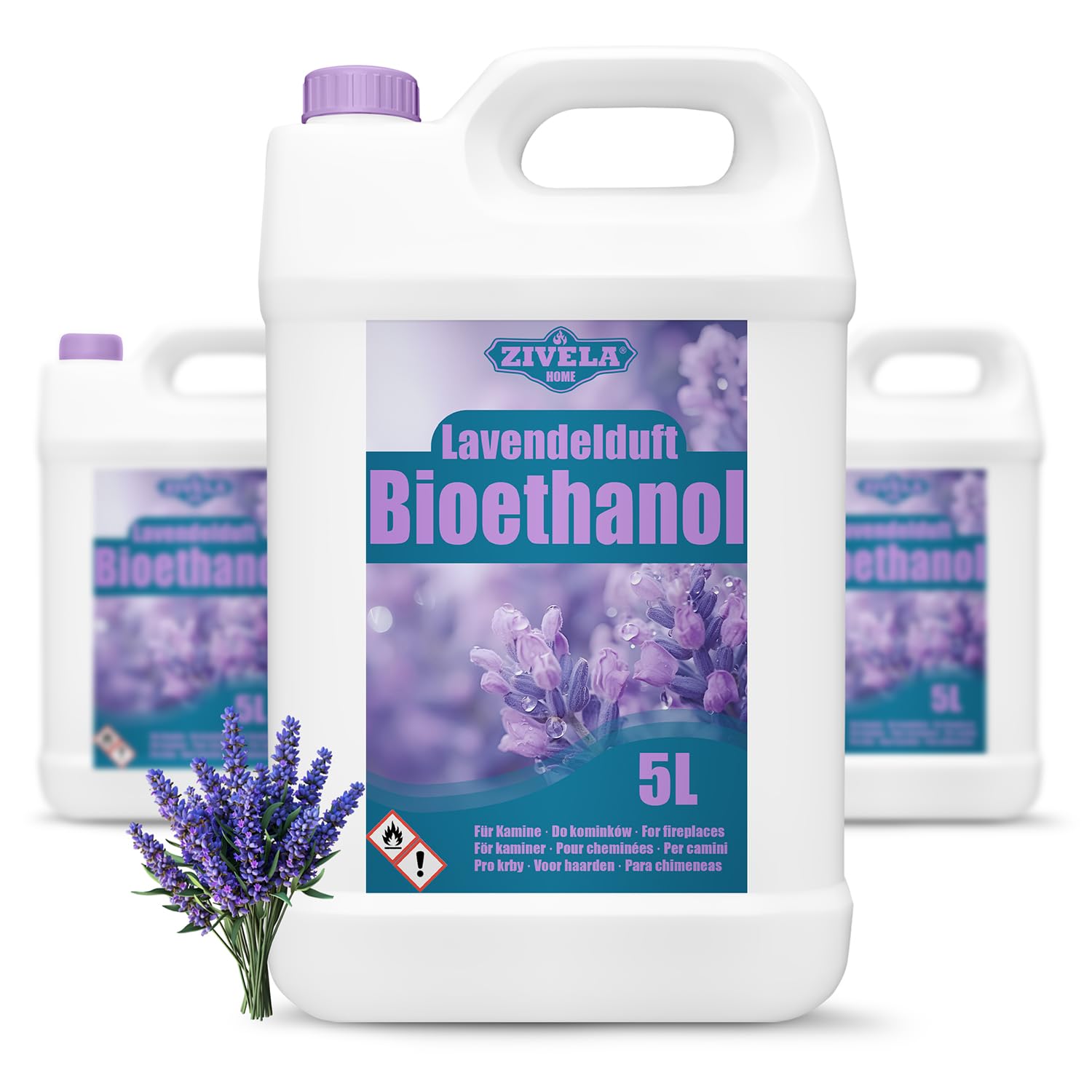 Bioetanolo 96,6% 15 l, profumo di lavanda di alcool biologico 96,6% 15 l, bioetanolo per camino, caminetto, camino a bioetanolo, profumo di lavanda, combustione pulita, senza fumo, fiamma vivida e
