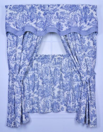 Victoria Park Toile 68-Inch-by-72 Inch Tailored Panel Pair with Tiebacks, Blue