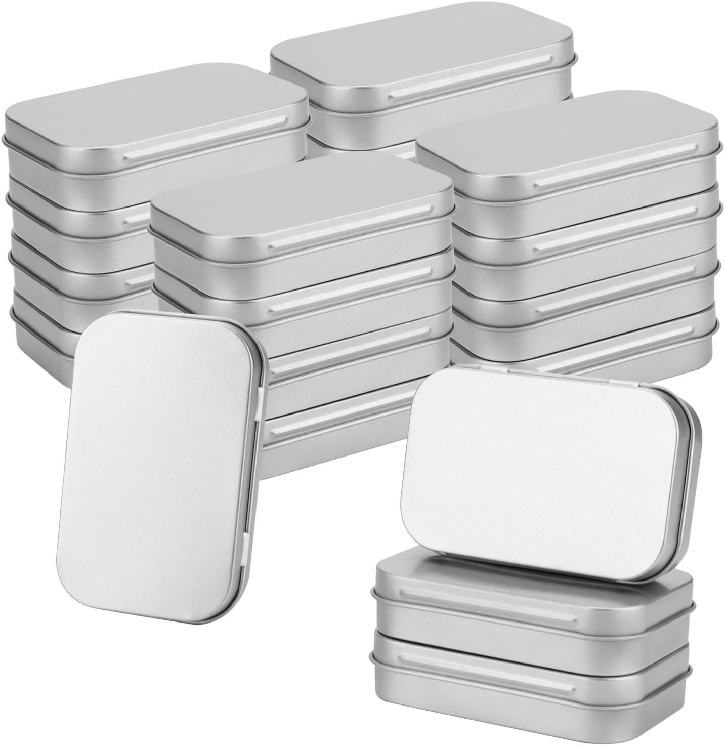 JOIKIT 20Pcs Rectangular Metal Empty Hinged Tins, 9.5 x 6 x 2cm Silver