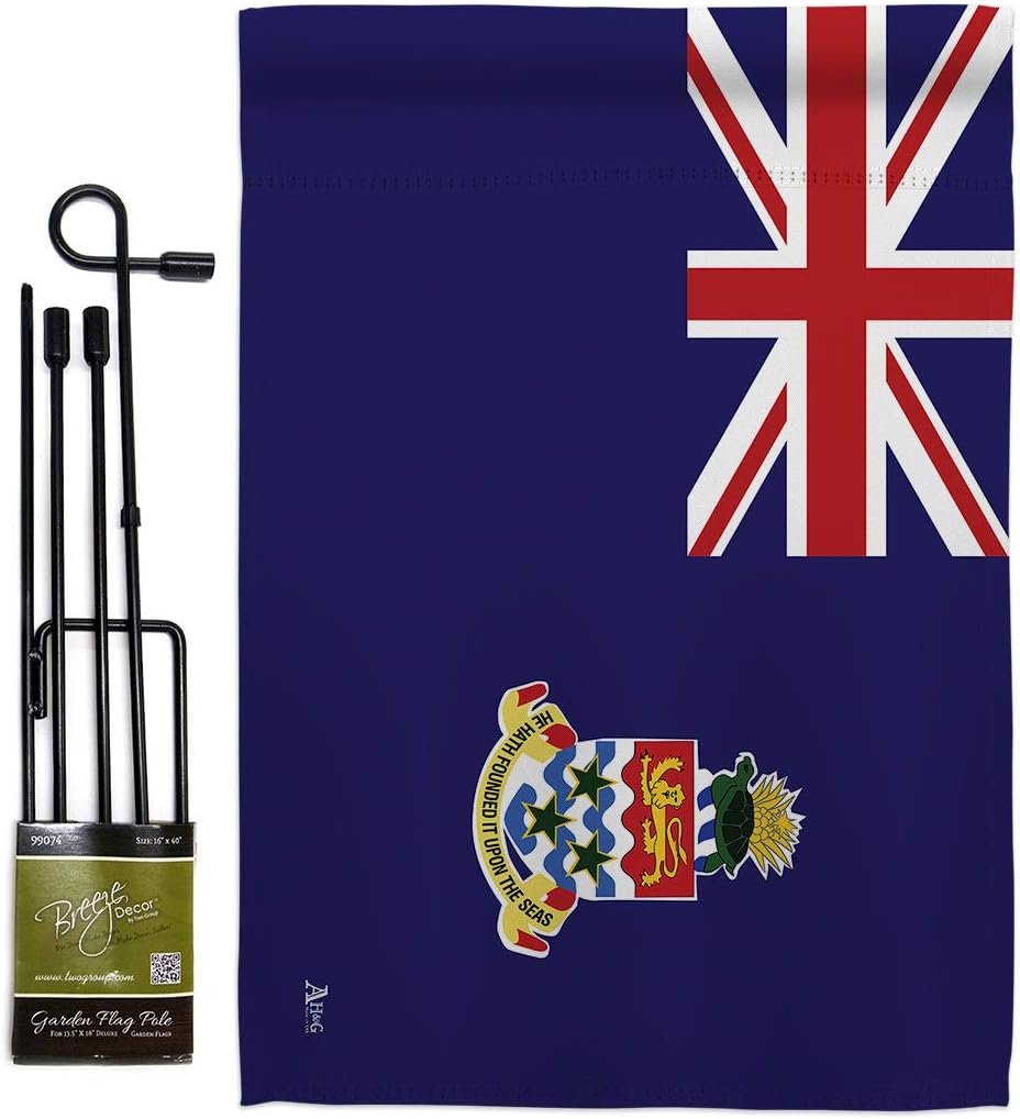 Cayman Islands Garden Flag Set with Stand Regional Nationality Nation International World Country Particular Area Small Decorative Gift Yard House Banner Double-Sided Made In USA 13 X 18.5