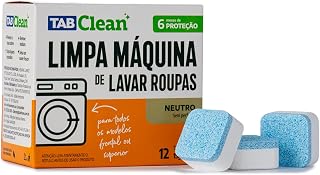 Limpa Maquina de Lavar Roupas em Tabletes/Pastilhas TabClean kit c/12 unds de 15g (180g) 12 Ciclos de Limpeza e Higienização para todas as maquinas