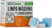 Limpa Maquina de Lavar Roupas em Tabletes/Pastilhas TabClean kit c/12 unds de 15g (180g) 12 Ciclos de Limpeza e Higienização para todas as maquinas de Lavar Roupas c/tampa frontal ou superior.