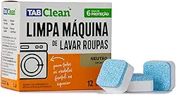 Limpa Maquina de Lavar Roupas em Tabletes/Pastilhas TabClean kit c/12 unds de 15g (180g) 12 Ciclos de Limpeza e Higienização para todas as maquinas de Lavar Roupas c/tampa frontal ou superior.