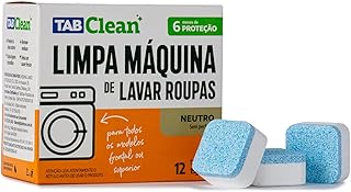 Limpa Maquina de Lavar Roupas em Tabletes/Pastilhas TabClean kit c/12 unds de 15g (180g) 12 Ciclos de Limpeza e Higienização para todas as maquinas de Lavar Roupas c/tampa frontal ou superior.