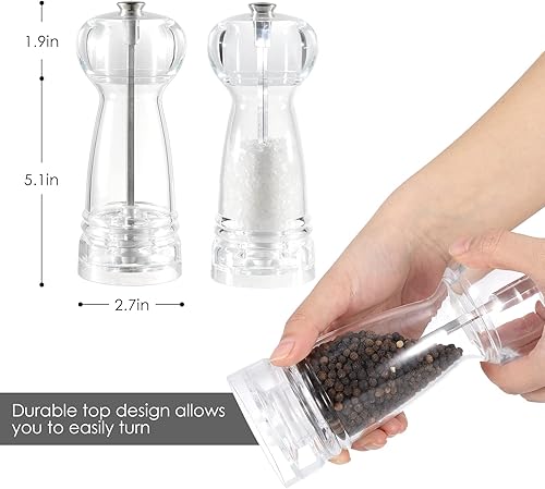 Miniatura 2 de Vzaahu Molinillo de sal y pimienta acrílico transparente, juego de 2 molinos de pimienta de sal y pimienta rellenables, coctelera transparente para