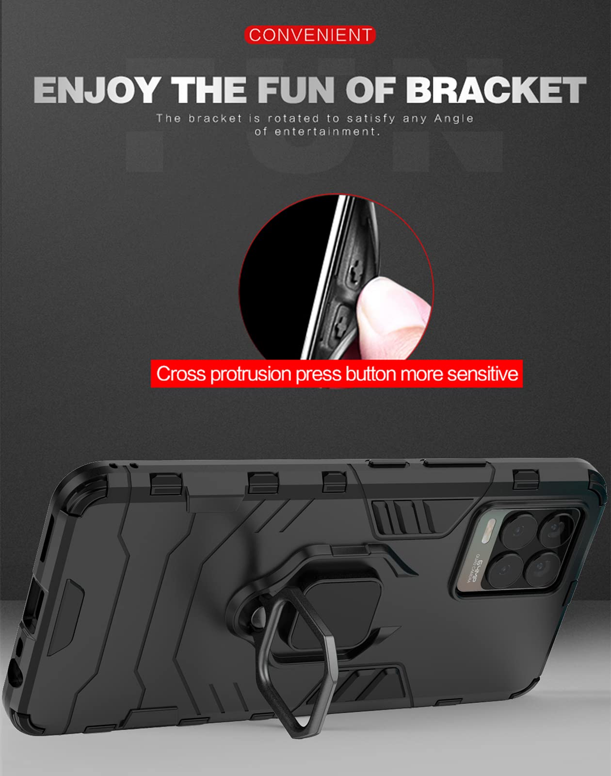 Cover Realme 8 ESTH® Custodia Per Oppo Find X3 Lite Con 2 Pezzi Pellicola Protettiva, 360° Rotante Staffa [Compatibile Con Supporto Magnetico Per Auto], Cover Paraurti PC TPU, Rosso Cover Oppo Find
