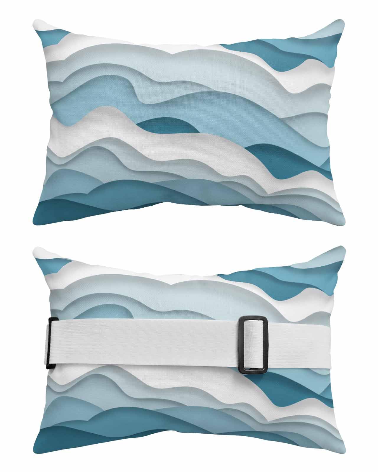 HERBED Outdoor Pillows Covers with Inserts Gradient Ocean Waves Blue Gradient Waves Waterproof Pillow with Adjustable Strap Throw Pillows for Patio Furniture Pool Lounge Chair, 11x16 Inch, 1PCS