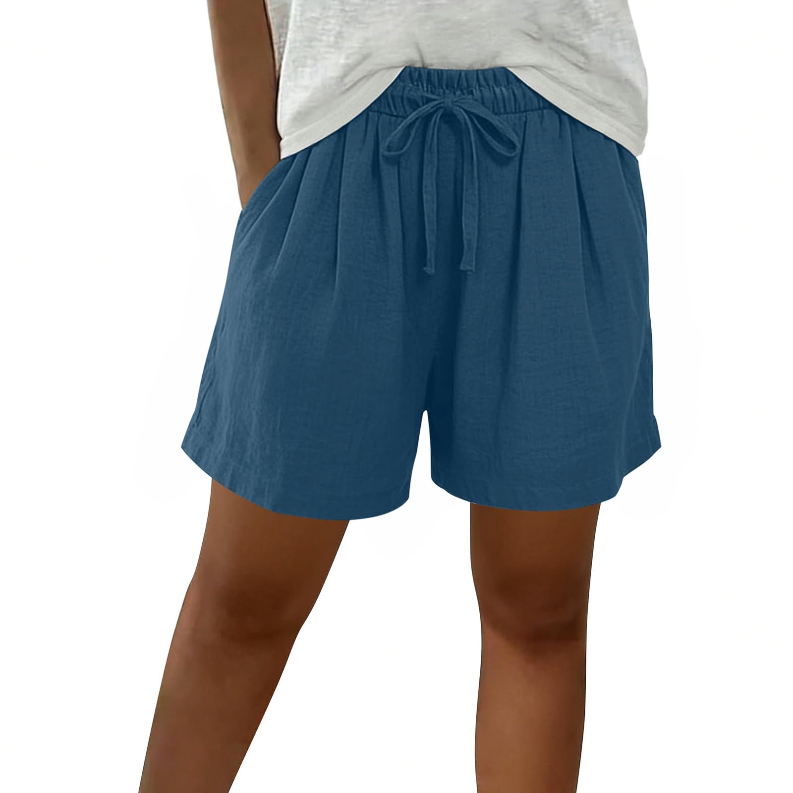 Generico Bermuda Cotone Donna - Estivi al Ginocchio Pantaloncini Lino Donna Leggeri Pantaloni Corti Eleganti Curvy Elastico in Vita Shorts Gamba Larga Baggy Pantaloncini Larghi Spiaggia